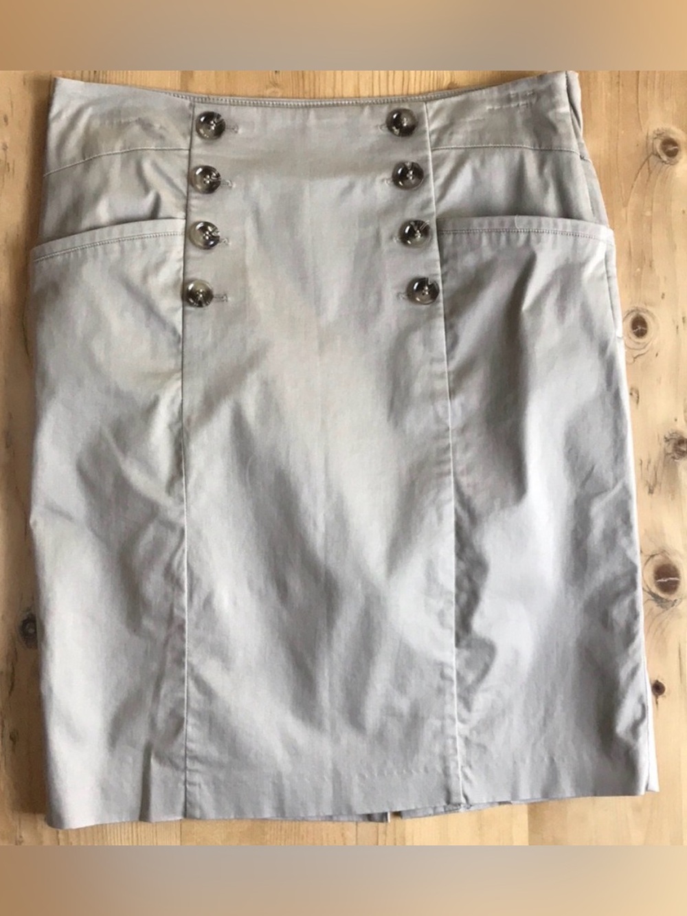 H&M 6 Tan Sailor Skirt With Hip Pockets Side Zipper Back Slit Full Lining